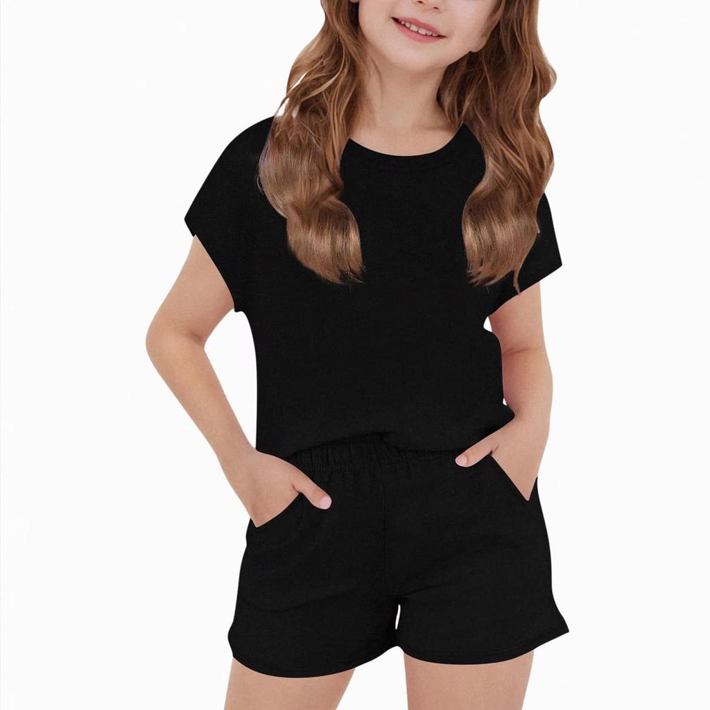 Einfaches Kurzarm-Oberteil und Shorts Set für Mädchen Lässiges Stilvolles Zweiteiliges Outfit