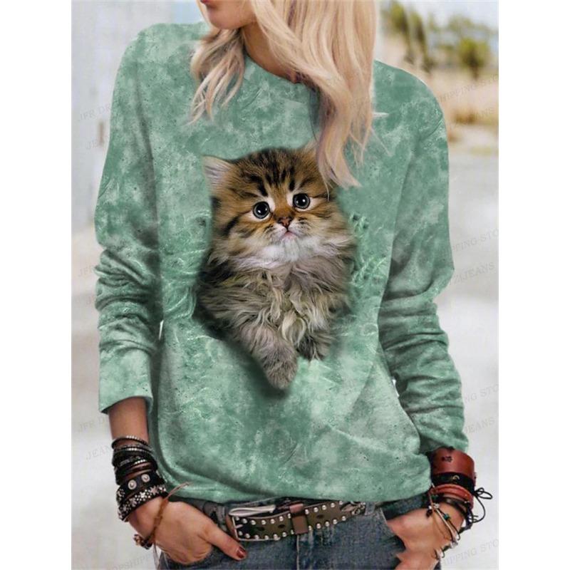 Lovely Cat Hoodie 3D Animal Print Crewneck Long Sleeve Sweats Harajuku Hoodies High Quality Coat Girl Tracksuit Women Sweats Cat