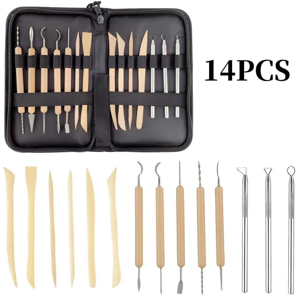 Wooden Pottery & Polymer Clay Sculpting Knife Set - DIY Pottery Tools