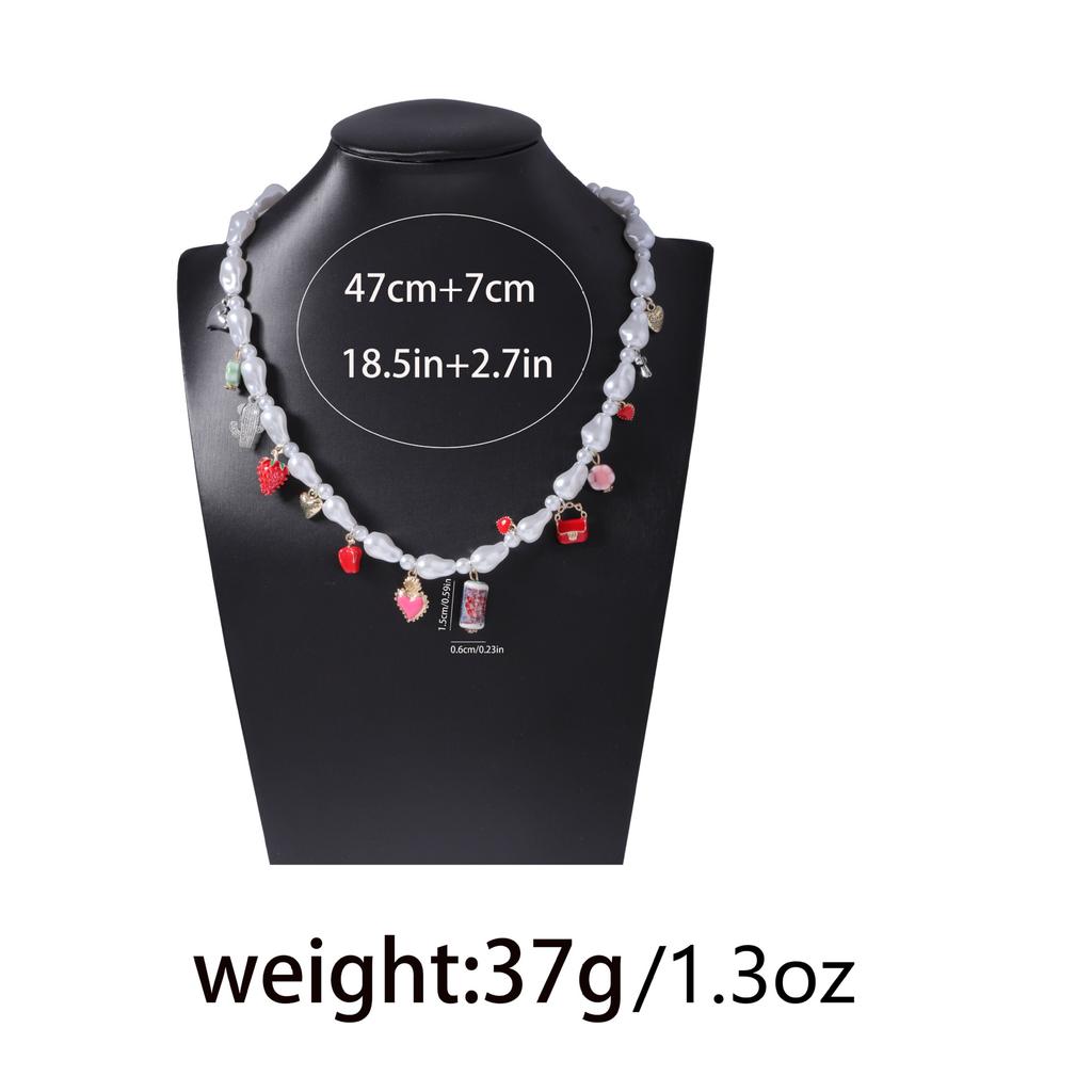 Korean Version of Fresh Niche Fashion Simple Imitation Pearl Various Dripping Alloy Love Geometric Pendant Women's Necklace