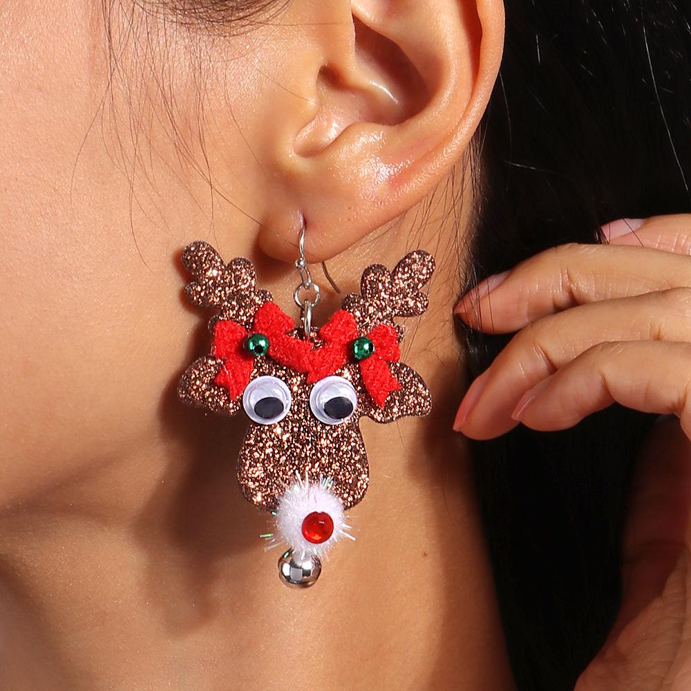 2024 Christmas Reindeer Earrings: Sequin Bow & Jingle Bell Ear Hooks