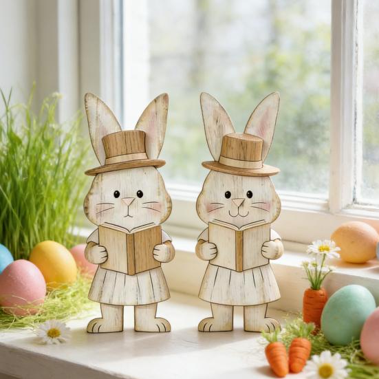 2 st påskhare dekoration bondgårdsstil rustik par kanin bordskylt hem kontor vår påskhelg fest bords mittpunkt prydnad