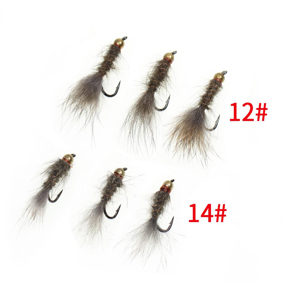 4 Stück/6 Stück Messingperlenkopf-Eichhörnchenhaar-Nymphen, natürliche graue Fliegen, künstliche Insektenköder, Forellen-, Äschen- und Barschangelköder