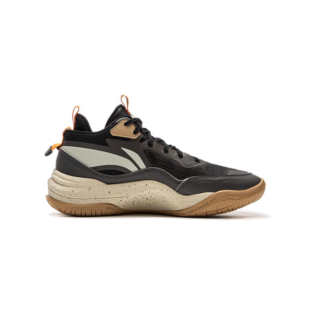 Li Ning Kids Basketball Comfortable Non-Slip Wear-Resistant Rebound Mid-Top Basketball Shoes Kids Sneaker Road-Gray Black YKBV040-7