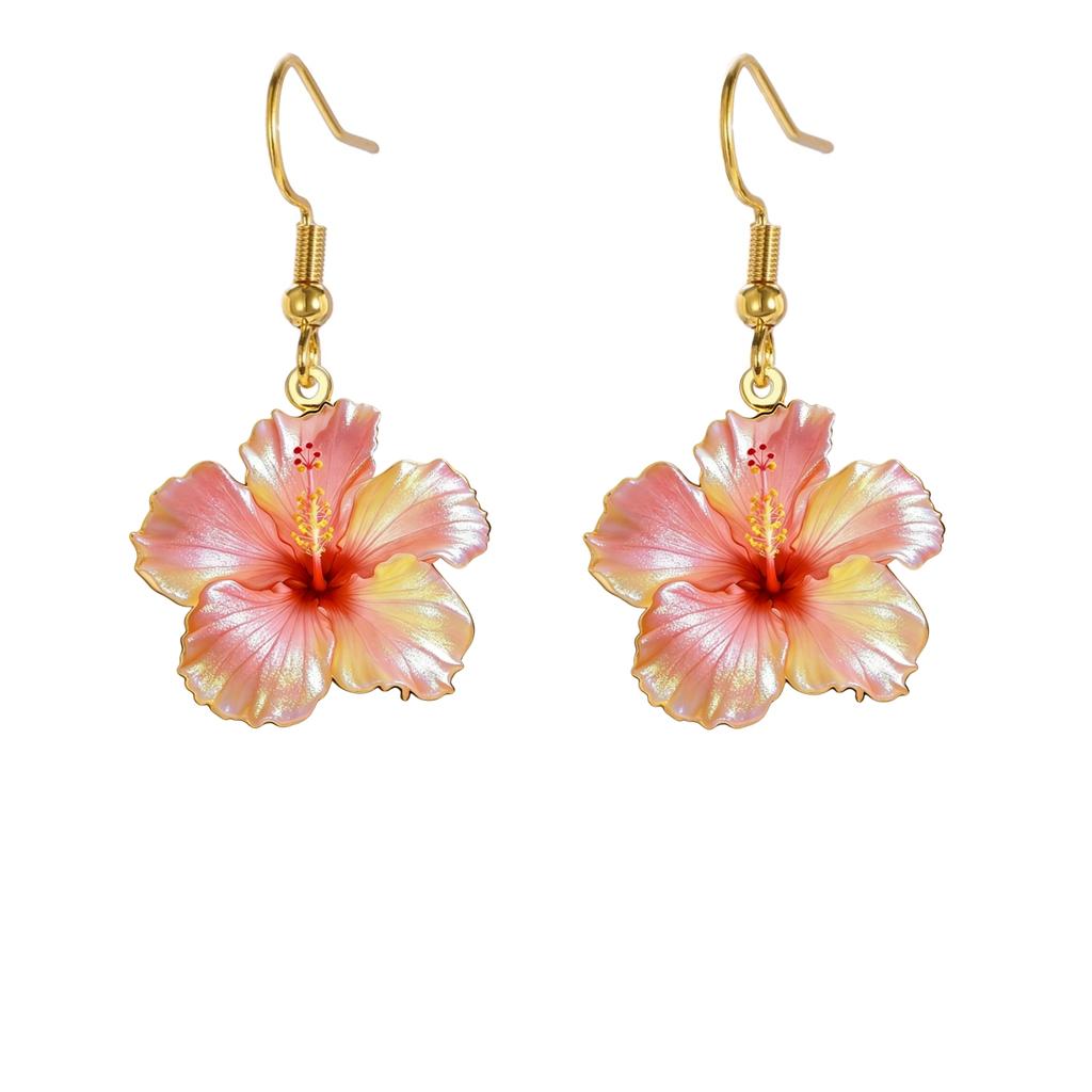 Edelstahl Rote Hibiskusblüten Ohrringe Rosa Hibiskus Hängende Ohrringe für Damen Geburtstagsgeschenk