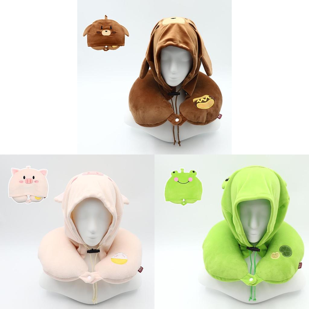 Cartoon Memory Foam U Shape Pillow With Hood For Adults