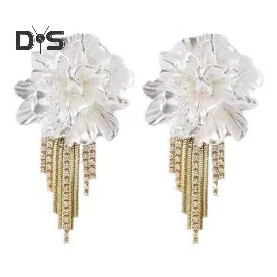 

1 пара женских сережек с кисточками в форме цветка, со стразами, винтажный стиль, роскошные выпускные серьги-гвоздики, свадебные украшения для невесты белый
