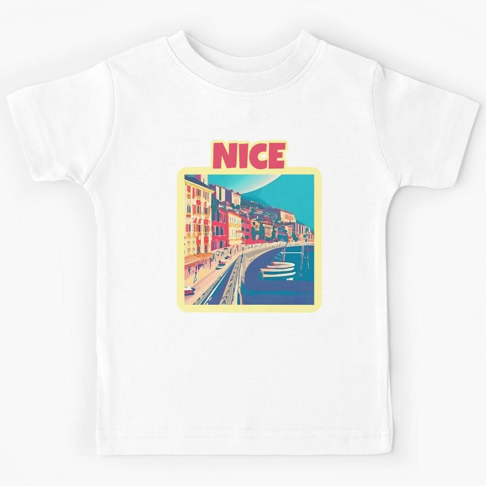 Architectural retro vintage landscape painting of Nice, France. The French riviera. Kids T-Shirt 120