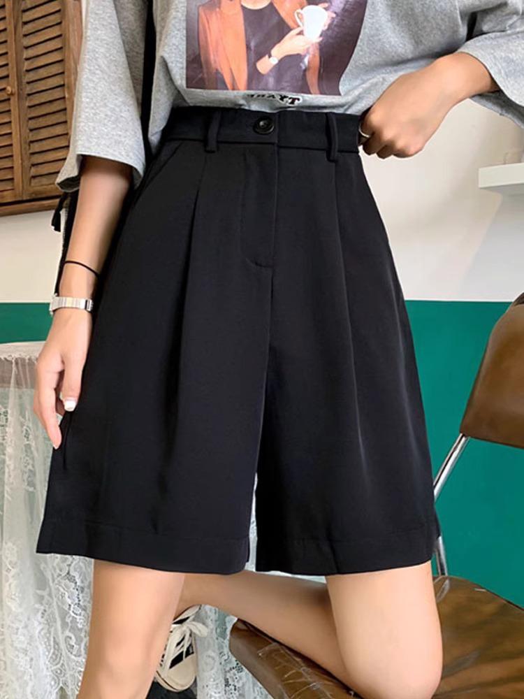 

2025 Большой размер Шорты с высокой талией, черные, повседневные, с широкими штанинами для женщин 5XL чёрный