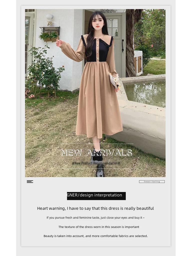 2024 French Retro Contrast Color Dress: Slimming, Comfortable, Elegant Long Dress for Women.