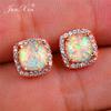 Boho Women Ladies White Fire Opal Rose Gold Color Wedding Vintage Double Zircon Stud Earrings