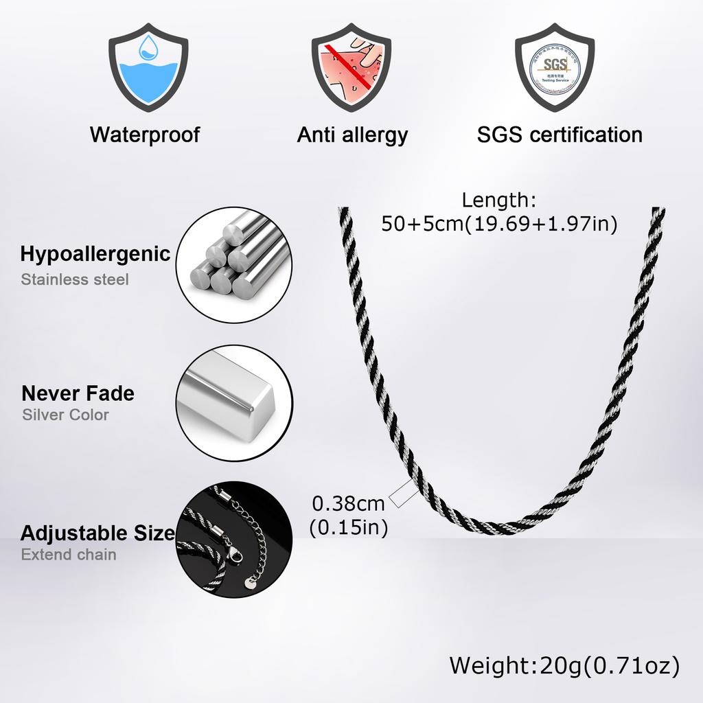 Black Silver Color Twisted Chain Neckace for Men,50-55cm Stainless Steel Chain Links Collars,New Trendy Accessories