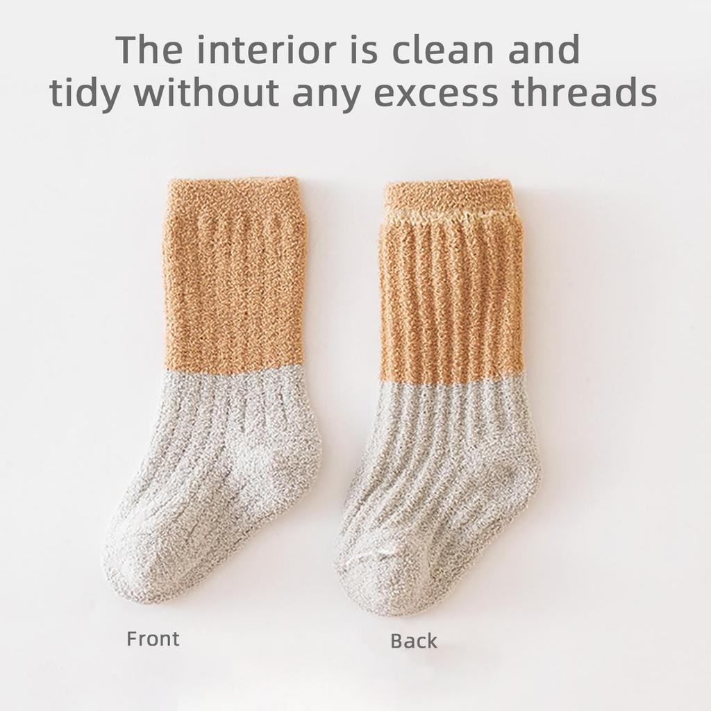 3 Paar Korallenvlies Babysocken Winter Warm Mittelhohe Socken für Säugling Kleinkind Patchwork Lockere Mündung Lange Socken