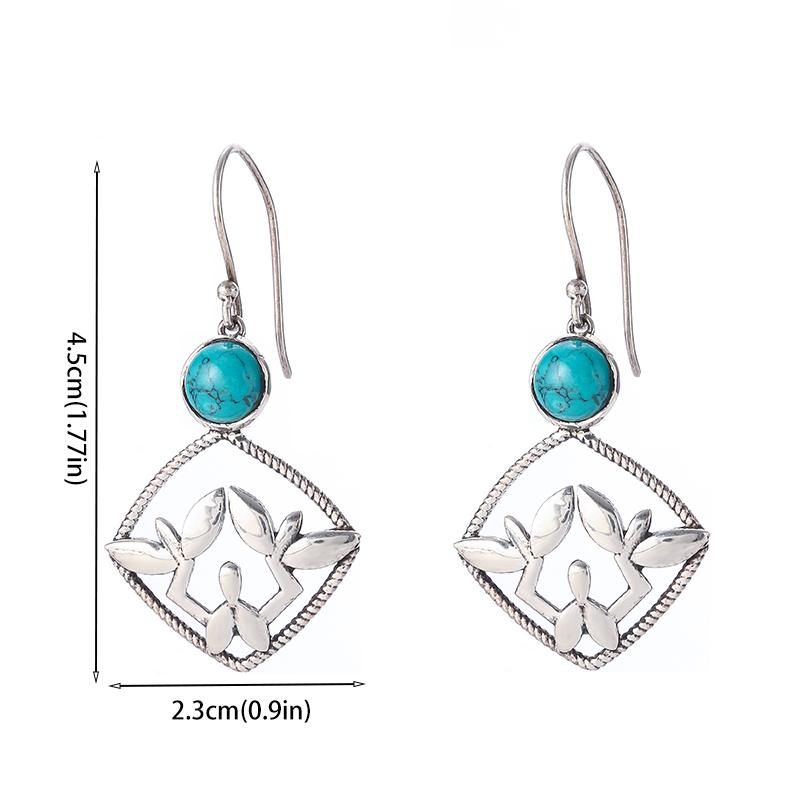 Exquisite Turquoise Flower Pattern Hypoallergenic Earrings Women Girls Jewelry