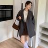 Vintage Hong Kong Style Color-Block Plaid Stand Collar Woolen Coat for Women