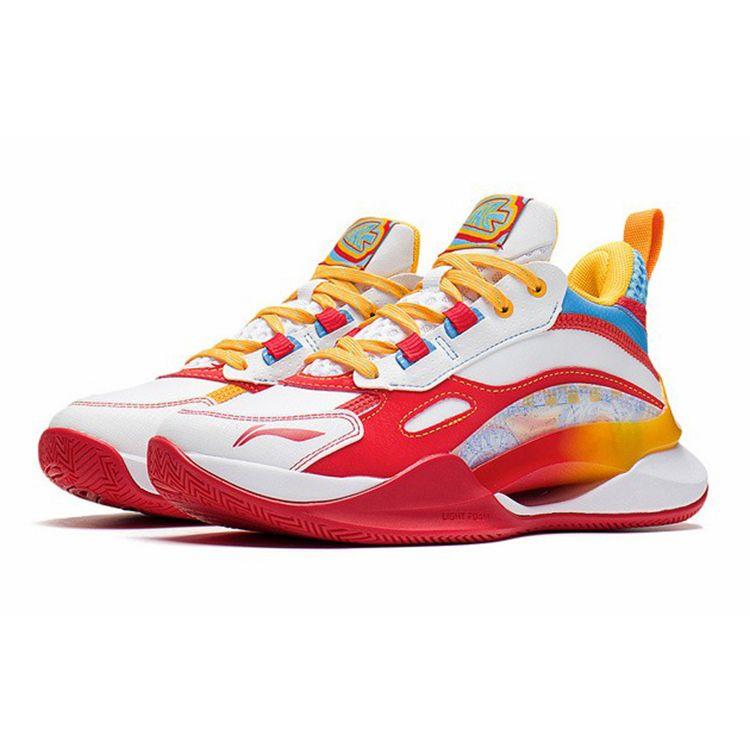 Li Ning Youth Team 2.5 Comfortable Rebound Support Mid-Top Basketball Shoes Kids basketball shoes White Red Blue YKBS050-15