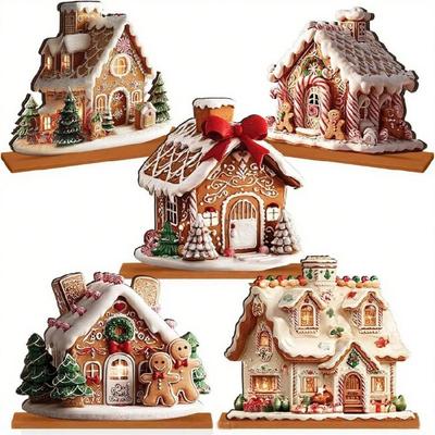 Christmas Villages House Miniature Gingerbreads House Figurine Christmas Collectible Buildings Christmas Decorations
