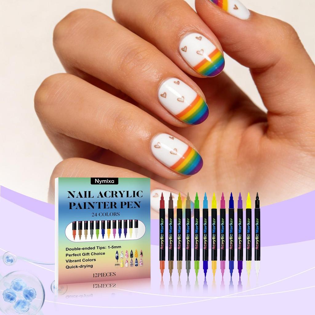 Nymixa Dual-Ended Nail Art Pen Set: Multi-Color, Easy-to-Use, Vibrant Colors for DIY Nail Art