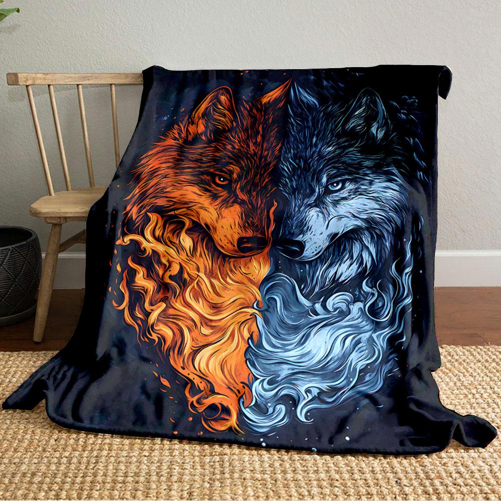 Fiery and Icy Wolves Art for All Seasons Blanket Lunch Break Throw Gift