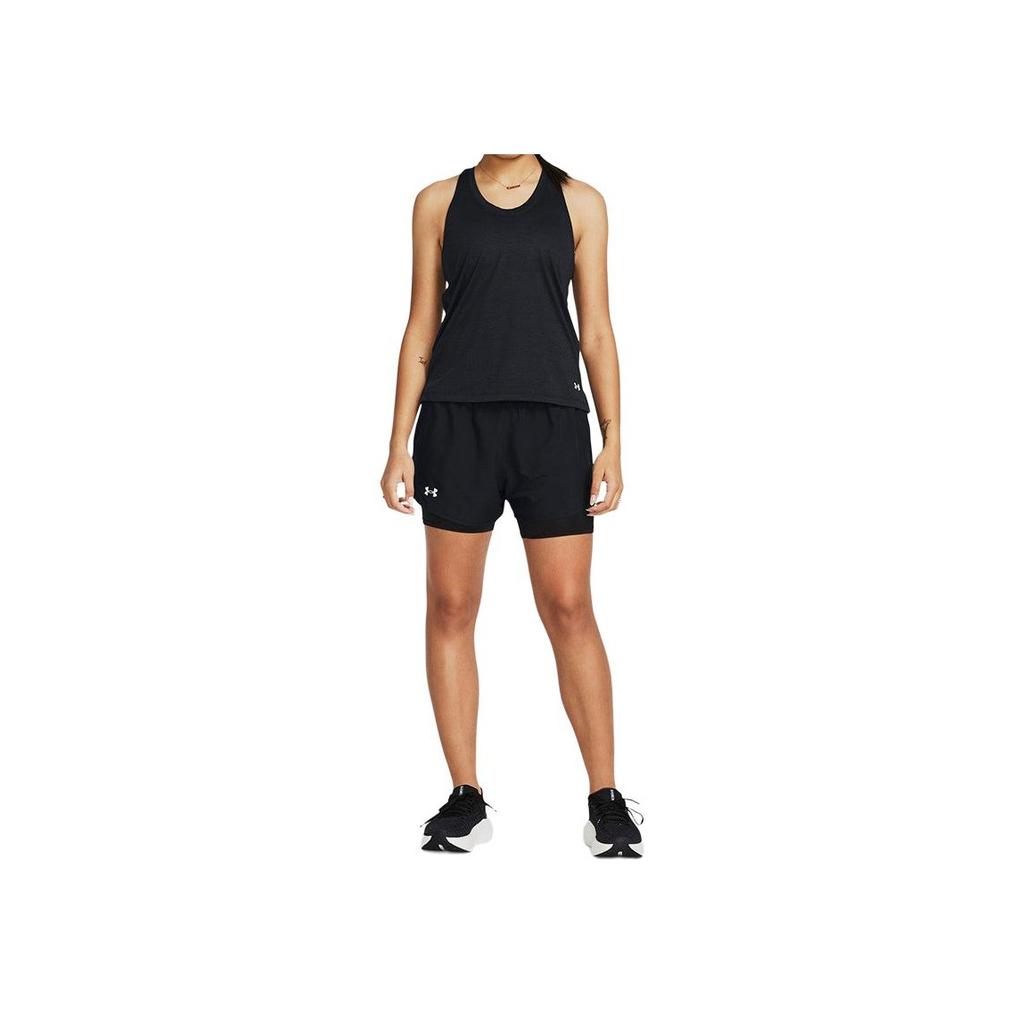 Under Armour Logo Print Elastic Waist Anti-Exposure Two-In-One Sports Shorts Women shorts Black 1382440-001