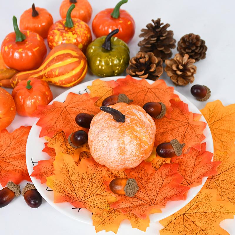 50Pcs/set Artificial Pumpkin Maple Leaves Pine Cone Halloween Thanksgiving Fall Table Home Decoration Photo Props Ornaments