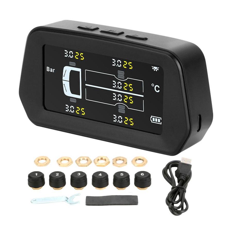 TPMS Car Tire Pressure Monitoring System 13 Bar with Solar Panel, LCD Display and 6 External Sensors, Ble Alarm