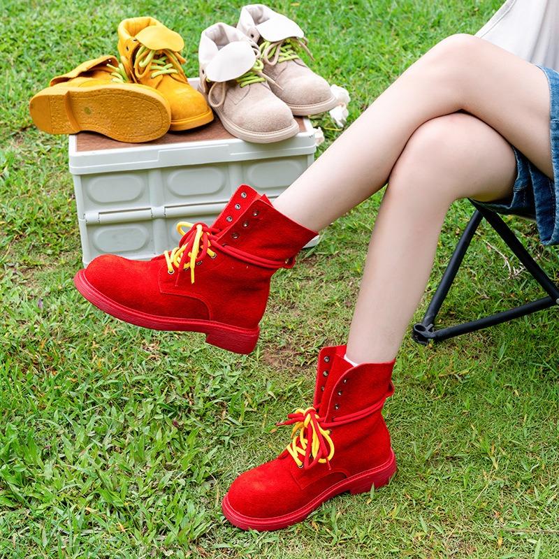 Cowhide version~ thick-soled Martin boots women's new summer thin leisure sports small yellow locomotive short boots tide