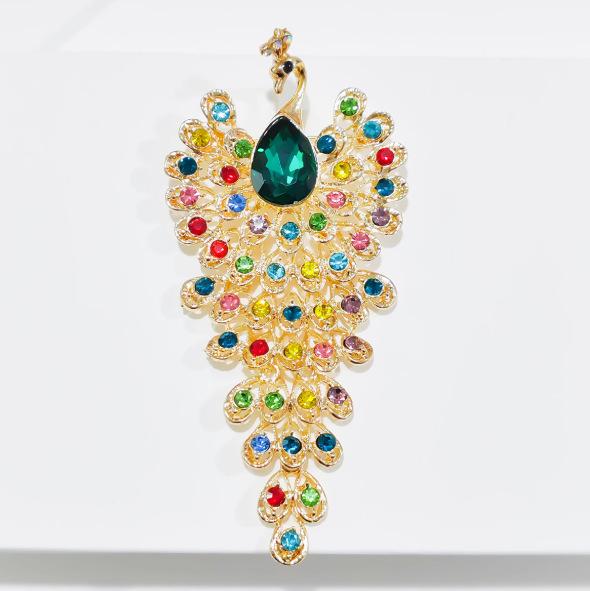 Women Fashion Rhinestone Peacock Brooch Phoenix Clothing Accessories Pins Party Jewelry Gifts