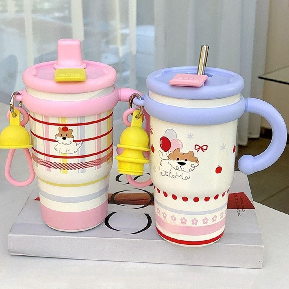 Creative Thermal Water Bottle 600ml Drinking Straw Cup Fashion Outdoor Insulated Mug  Household