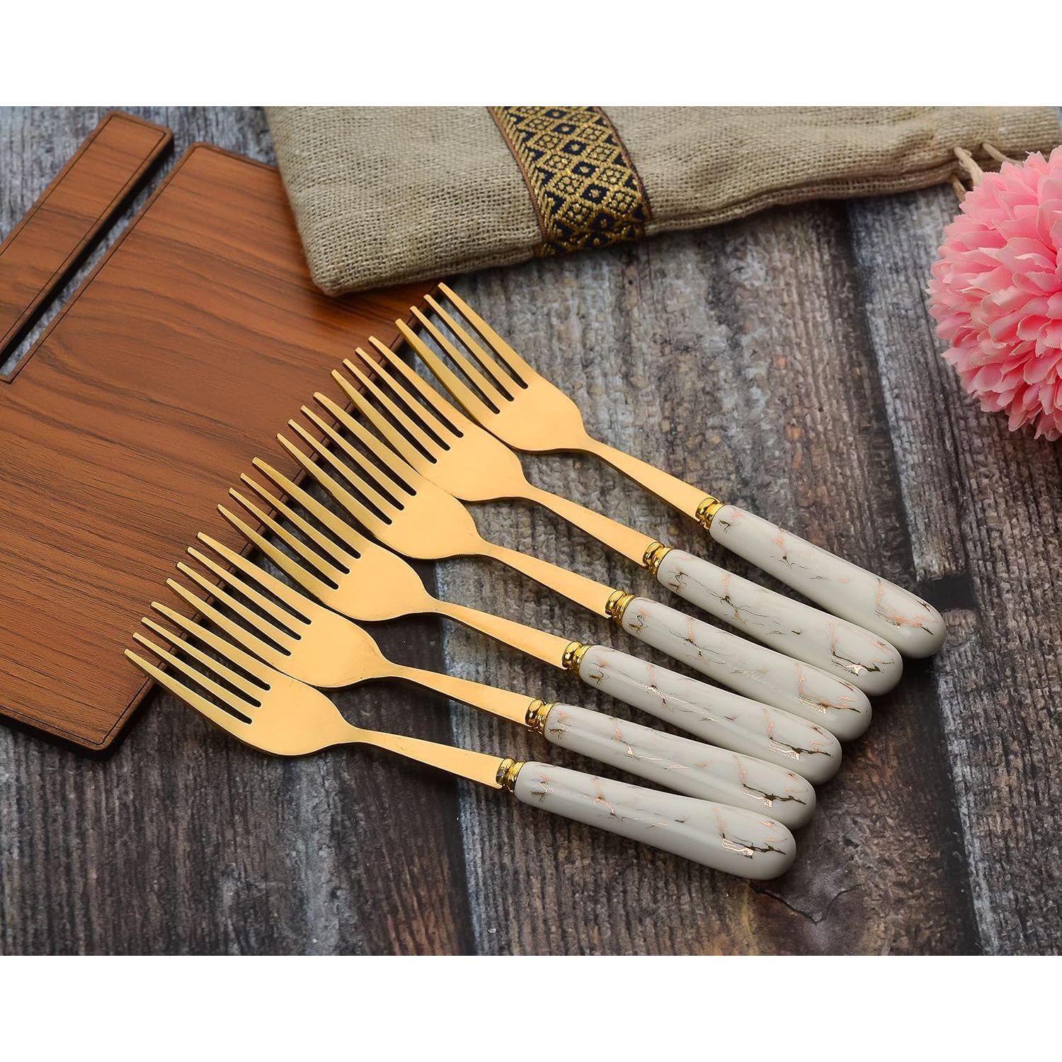 

Золотой Набор Керамических Вилок из Нержавеющей Стали для Дома, Кухни и Ресторана, для Обеденного Стола, с Керамической Ручкой, Столовая Посуда, Вилка для Лапши