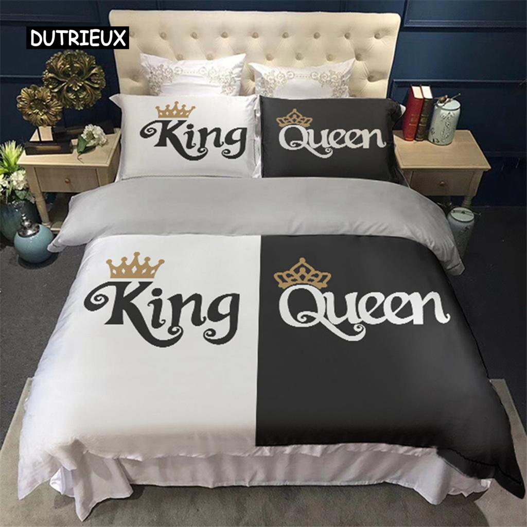 Páry Moderní Povlak na přikrývku Queen 220x240 260x240 Sada povlečení s korunkou Černá Bílá Povlak na manželskou postel 2 sp. Set pro dospělé