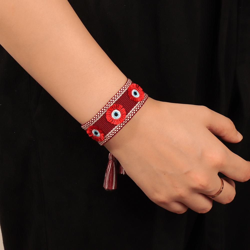 Bohemian Handmade Demon Eye Tassel Bracelet - Embroidered Friendship Fashion Accessory