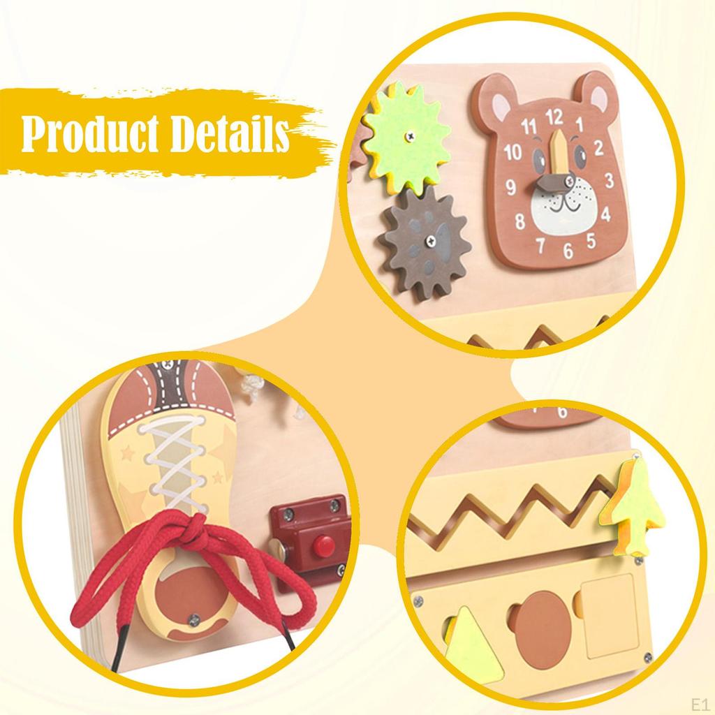 Kids Busy Board,Activity Board Gift Children Wooden Sensory Toy Educational for Preschool