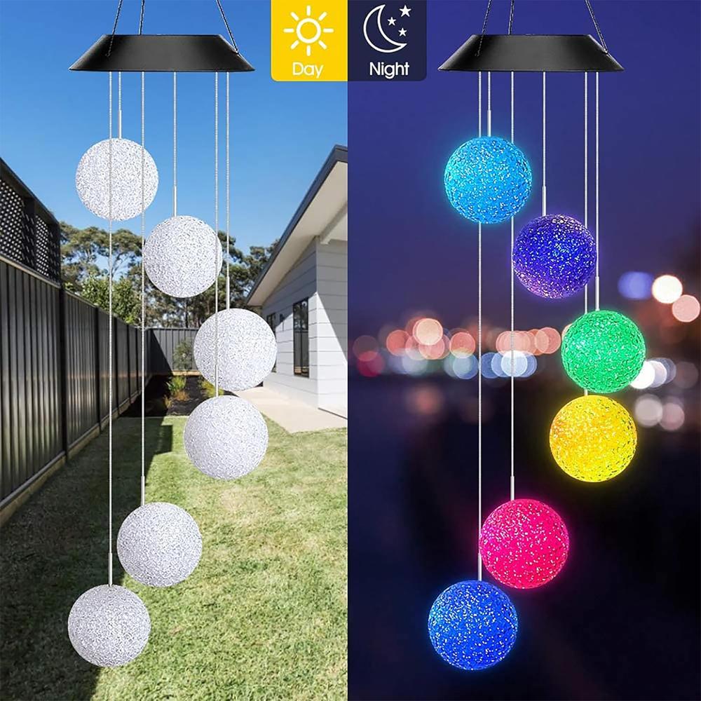 Waterproof Wind Chimes Hanging Solar Light Outdoor,Solar Powered Color Changing Crystal Ball Wind Chime, Yard Garden Porch Decor