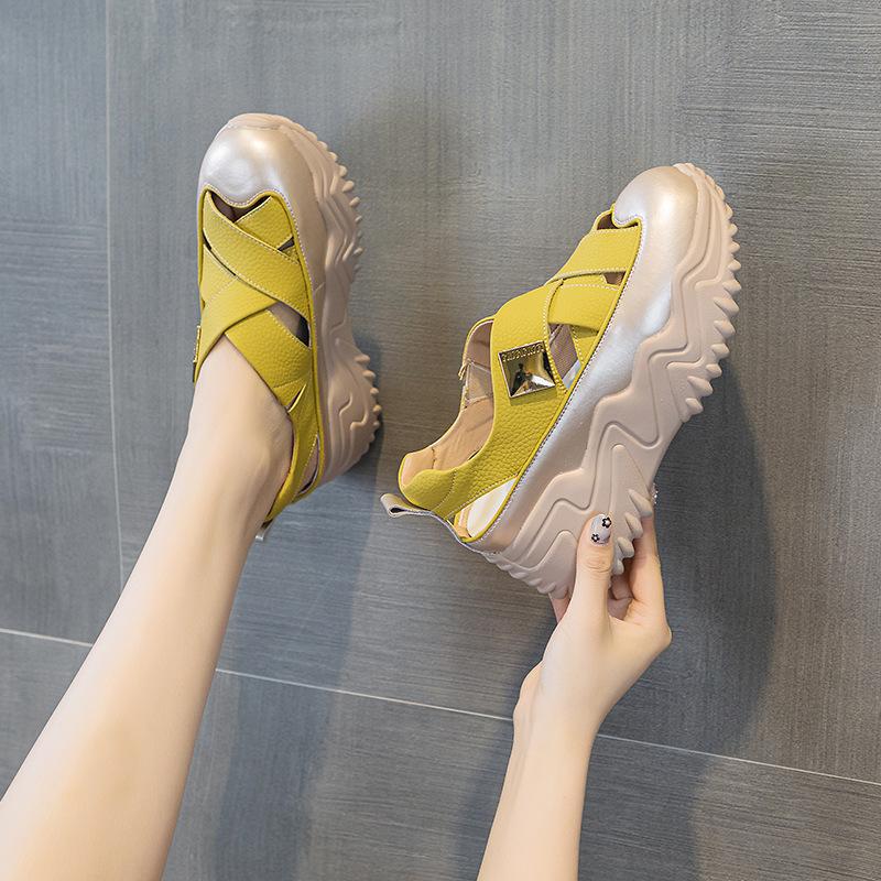 Daddy Shoes Women's 2025 Summer New Baotou Hollow Sandals Women's Versatile Thick-soled Fashion Casual Breathable Women's Shoes Tide