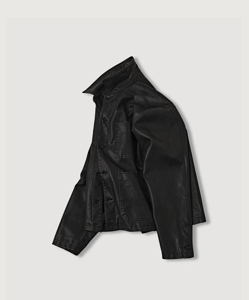 MOOD INSIDE WOMAN Vtg Leather Chore Jacket_Black