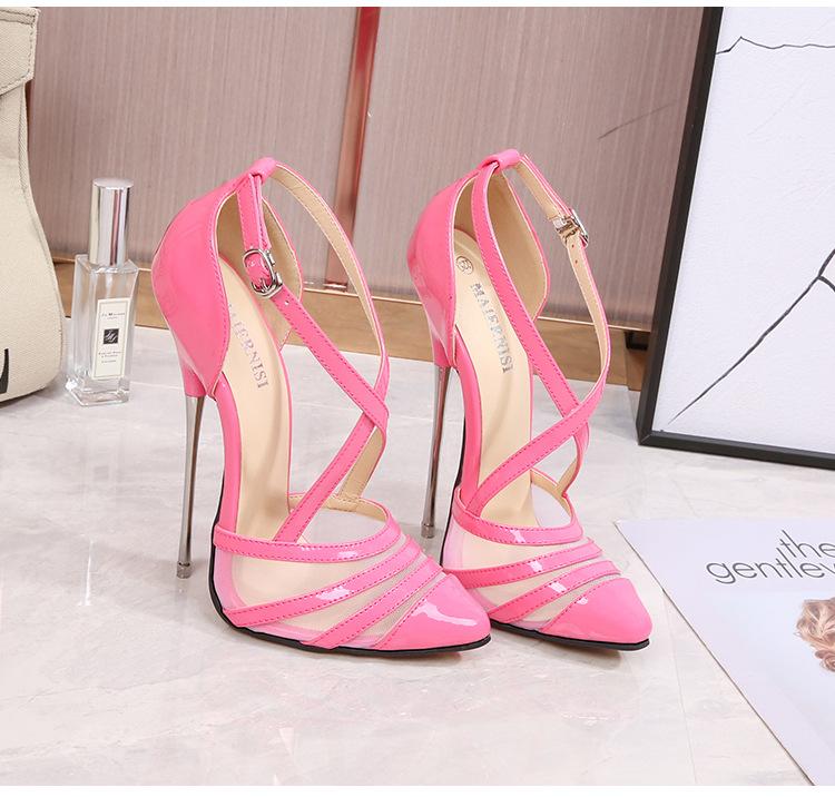 Dual Ankle Buckles Summer Women Sexy 16cm Extremely High Heel Sandals Ladies Chic Stiletto Pumps Club Party Shoes 35-46