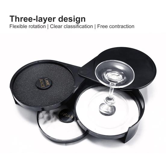 Glass Rimmer Food Grade Smooth Edge Multi-layer Dustproof Rotatable Multipurpose Plastic 3-Tier Bar Glass Cocktail Sugar Salt Rimmer Kitchen Supplies