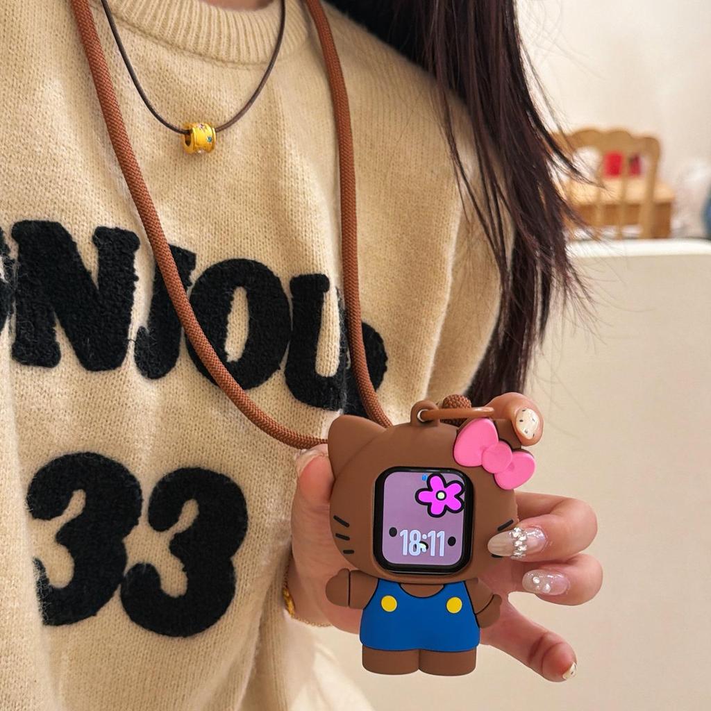 Black KT Cat Silicone Strap for Apple Watch Series 1-8, S10/SE3/Ultra 2.