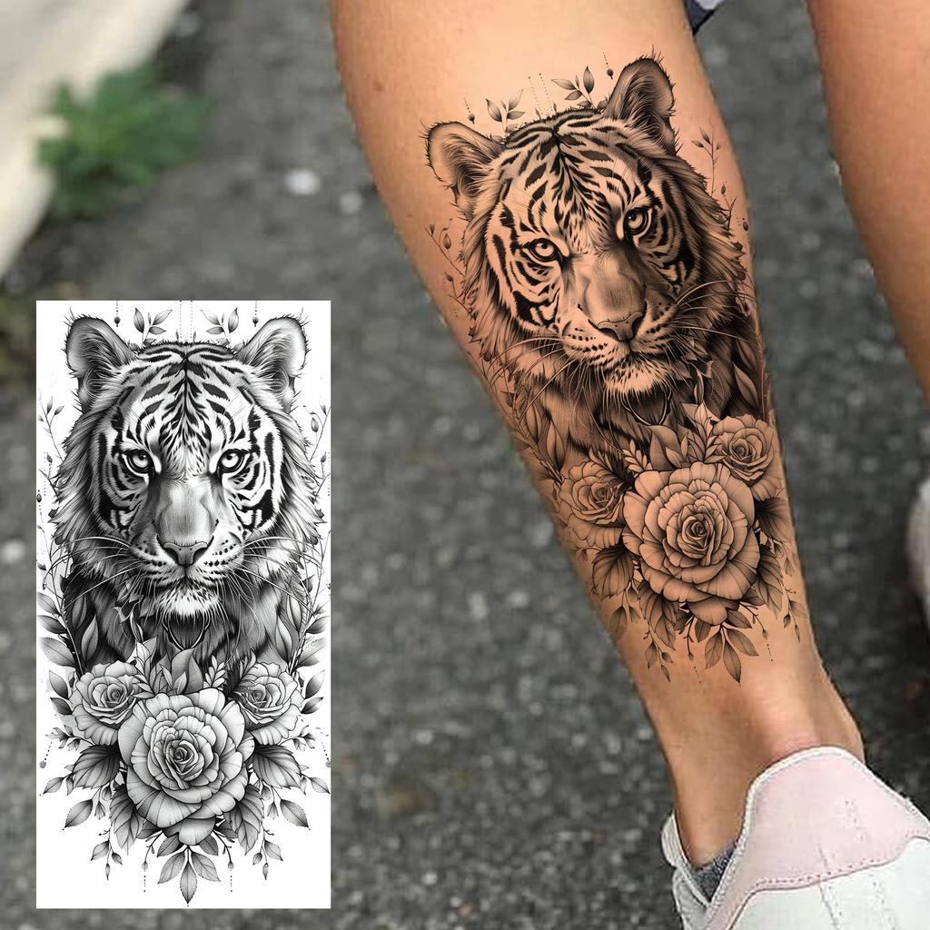 1 Sheet Bravery Tiger Temporary Tattoos For Men Adults Women Waterproof Fake Tattoo Sticker Disposable Washable Tatoo Decoration