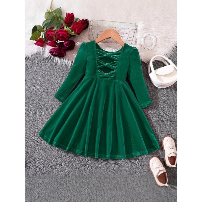 Children's clothing new arrival for girls, autumn and winter velvet bow Christmas princess dress