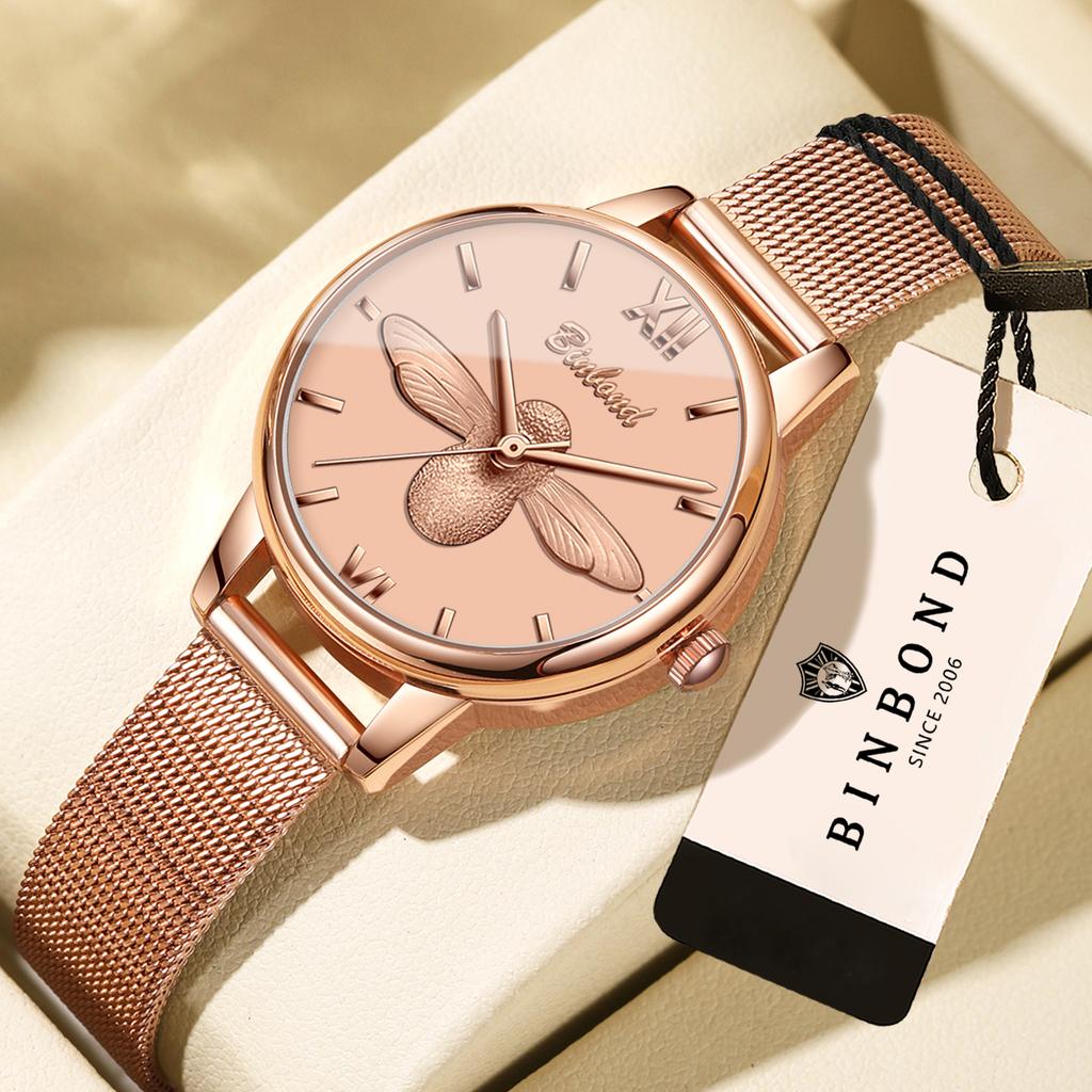 BINBOND Quartz Wristwatches For Women Luxury Luminous Waterproof Women's Watches Casual Little Bee Ladies Reloj For Female