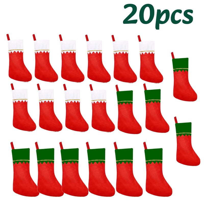 10/20PC Red Felt Christmas Stockings Hanging Bag With Golden Trim  Non-Woven Fabric Xmas StockingsFireplace Party Hanging Decor