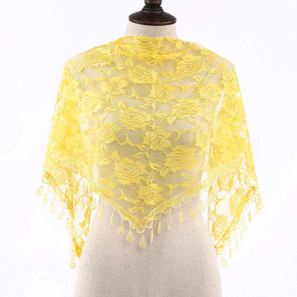 Mesh Lace Tassel Shawl Triangle Scarf Multifunctional Decorative Head Wrap Lightweight Single Layer Breathable Bridal Veil