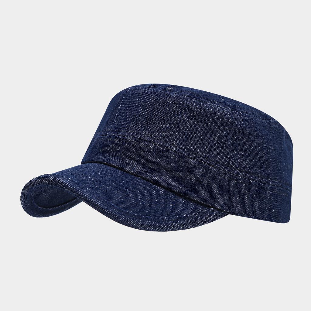 Simple Retro Style Solid Color Washed Denim Flat Top Hat Men's and Women's Versatile Military Hat Outdoor Casual Short Sunshade Cap
