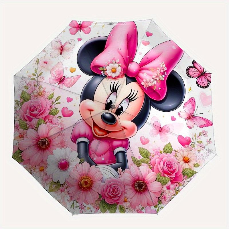 Disney Minnie Mouse,Flowers,Butterflies Manual Opening and Closing Umbrella, 8-Rib Reinforced Folding Design, Lightweight