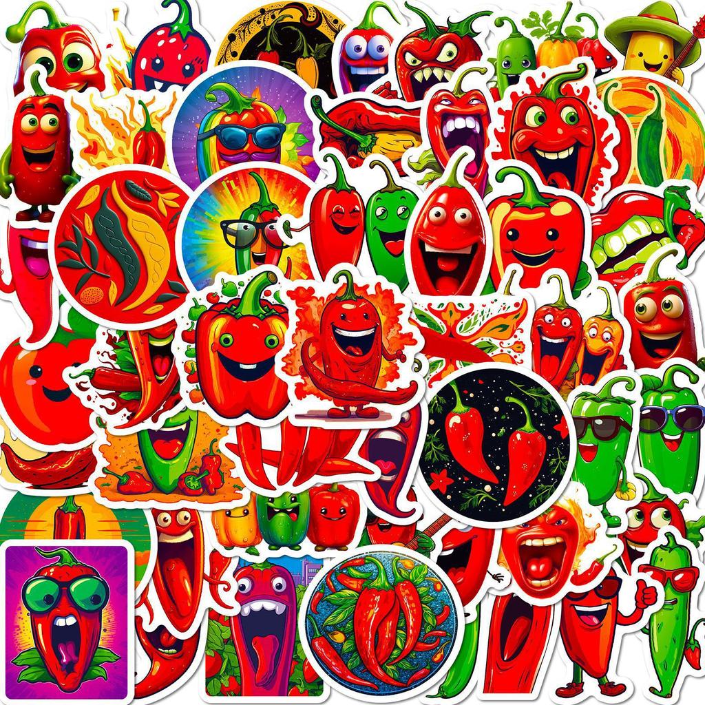50 Funny Expressions Chili Peppers with Independent Personality DIY Decorative Stickers Can Be Repeatedly Pasted with Waterproof Stickers