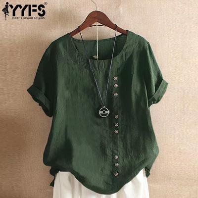 Women's Fashion Casual Summer Spring Solid Color Print Short Sleeve O-Neck Blouses & Shirts