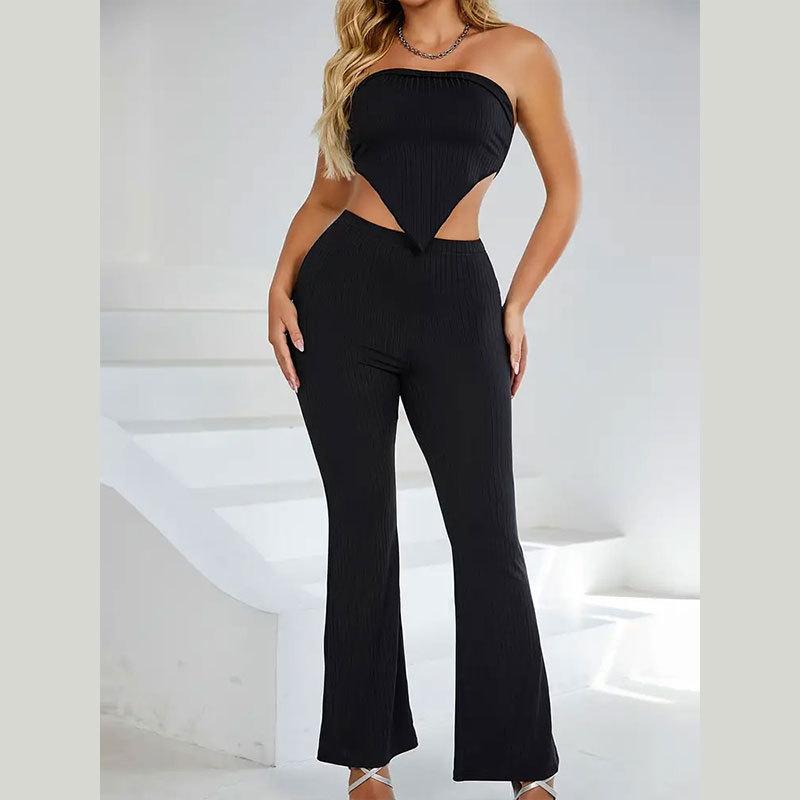 Women's Summer Elegant Slim Bodysuit Top Flared Pants Set