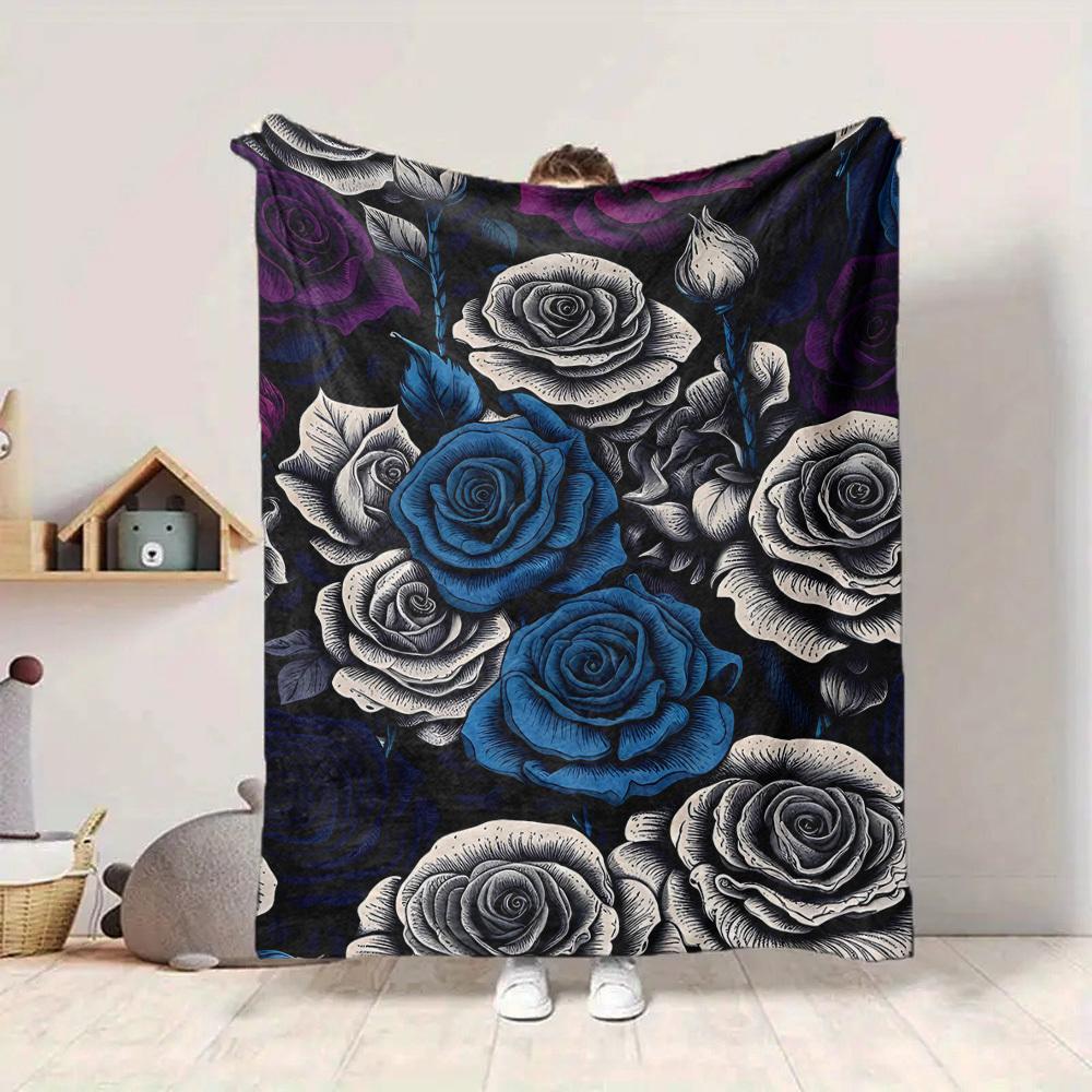 

1pc Floral Pattern Roses Print Blanket - Lightweight Flannel Blanket For Sofa, Bed, Living Room, Office, Outdoor Travel, Camping, Soft 062 130cmx150cm